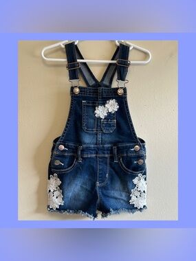 Wonder Nation Denim Short Overalls with White Lace Appliqué - Kids